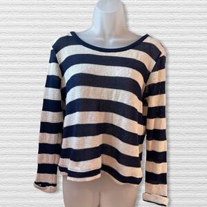 Springfield Striped Long Sleeve Boat Neck Top - Navy Blue/White - Size L